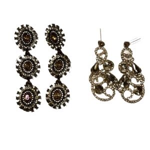 Lot of 2 Statement Trendy Soarkle Silver Diamond Filigree Chandelier Earrings OS